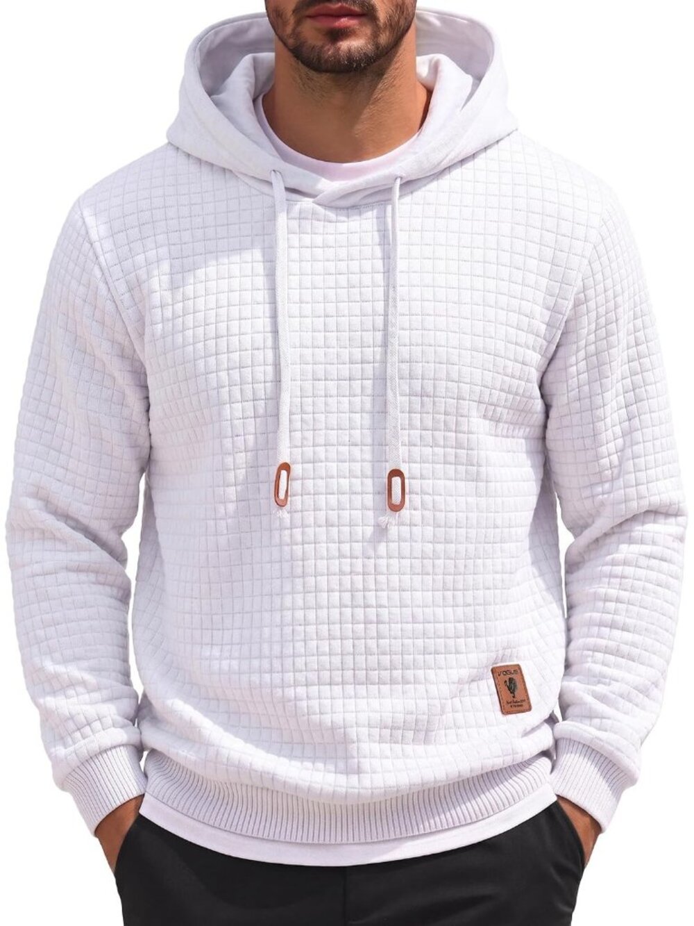 Coofandy Men's White Long Sleeve Drawstring Waffle Knit Pullover Hoodies